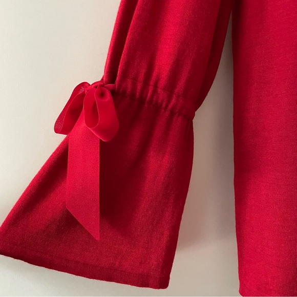 NWOT Talbots Red Bell Sleeve Merino Wool Sweater with Bow Accents Size 1X - Picture 6 of 12